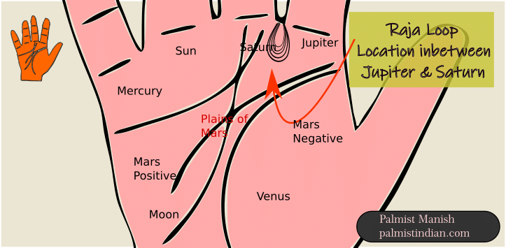 Raja Loop is located between the Jupiter finger and he sat and finger. The first finger and the second finger. It is a skin pattern. That forms like a loop. You may find similar loops between the 2nd and the third finger. And the 3rd and the 4th finger. Both of these are common loops. But the raja look Is a rare. Same.